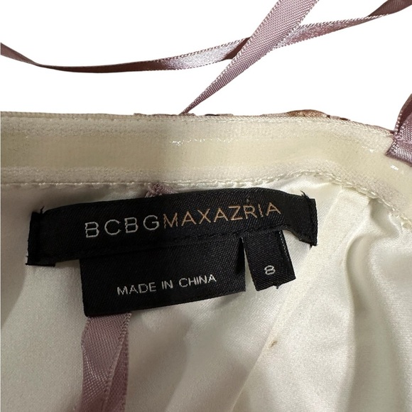BCBGMaxAzria Strapless Floral 100% Silk Dress Lavender Cream Cocktail Formal 8 - Picture 7 of 9